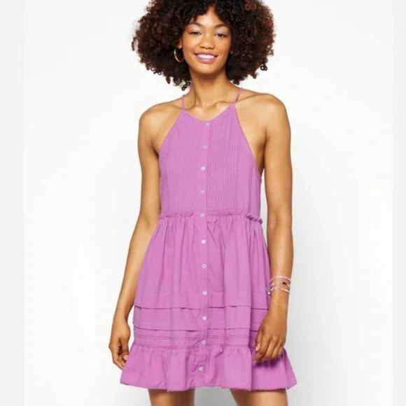 FREE PEOPLE Purple Desert Days Dramatic Orchid Sleeveless Ruffle Dress Large NEW - Picture 1 of 9